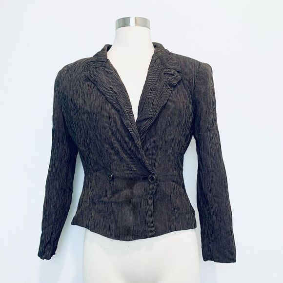 Vintage 1980s Paul Et Duffier Stripe Brown Blazer Jacket Tim Burton M - Picture 1 of 6